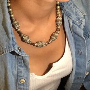 Simulated pearl and bead necklace
